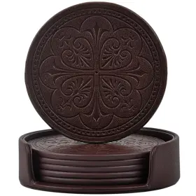 365park 601263754503 Drink Coasters Pu Leather Bar Beer Beverage Coaster For Drinks Set Of 6 With