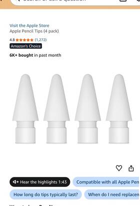 Apple 602-00747-a Stylus Tip Replacements For Pencil 4-pack White