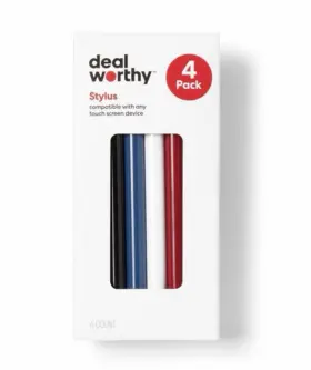 Deal Worthy 198101008916 Stylus Set - Black Red Blue White 4 Pack New In Box