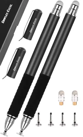 100108-100113 Dimples Excel Stylus Pens For Touch Screens Ipad And Tablet Pen 2 Pack Jet Black