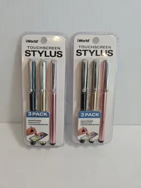 Iwas1001 Iworld Touchscreen Stylus 3 Pack Assorted Colors Lot Of 2 New Sealed