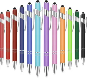 Tenare 744759935359 12 Pieces 2 In 1 Stylus Metal Ballpoint Pen With Tip 1.0 Mm Black