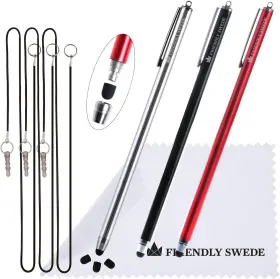 St06025-us The Friendly Swede Extra Long Stylus Pen For Touchscreen Set Of 3 Thin-tip Hig