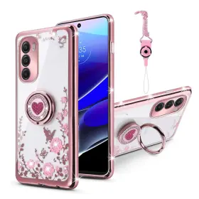 Tsa-23 Tsaygfk For Moto G Stylus 5g Case 2022 Women Glitter Crystal Butterfly Rose Gold