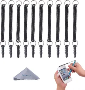 Wisdompro 052463582975 Stylus Tether 10 Pack Of Detachable Elastic Coil Black