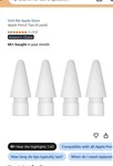 Apple Stylus Tip Replacements For Pencil, 4-PACK, White New. Price: $12.99.