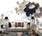 3D Ink Lotus Leaf ZHUA5674 Wallpaper Murals Removable Self-adhesive Amy Brand. Price: $28.42.